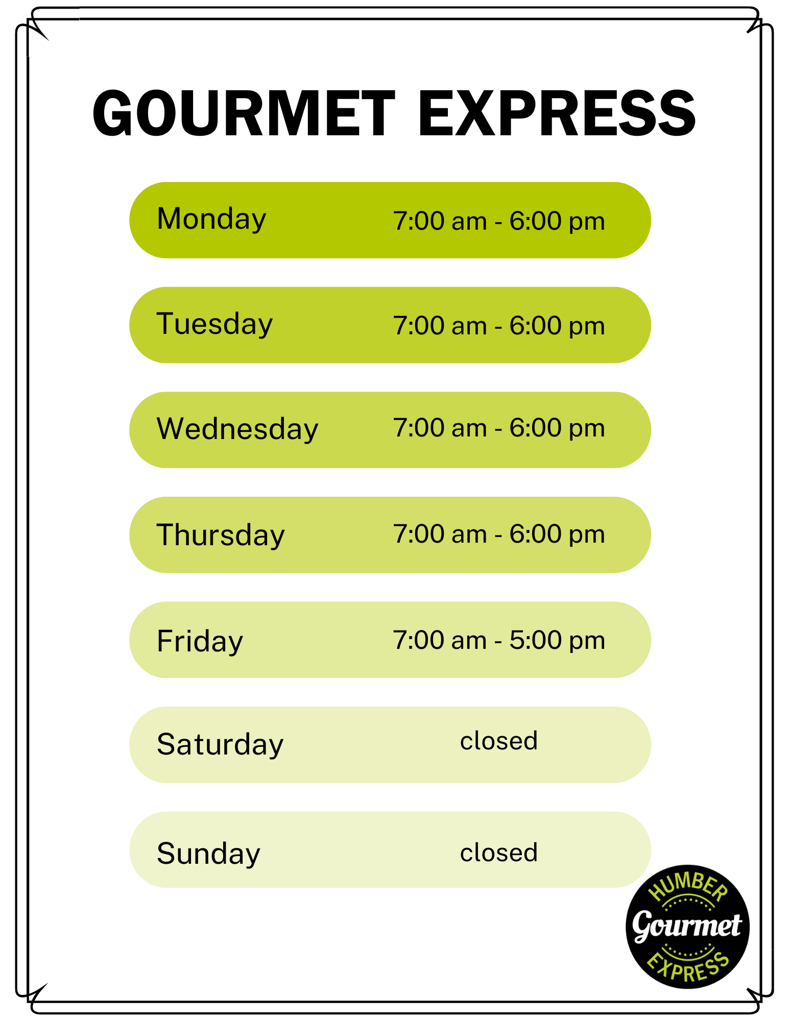Gourmet Express Store Hours Humber Communiqué